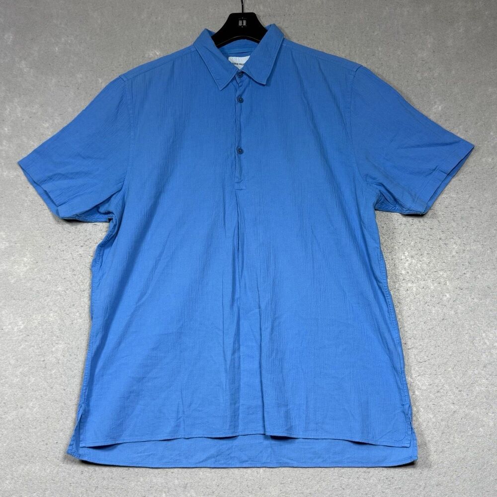 Norse Projects Shirt Mens XL Blue Short Sleeve Button Seersucker Cotton Linen